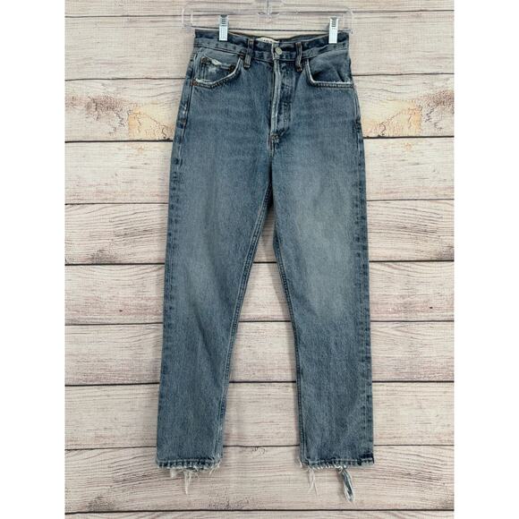 Agolde Riley High Rise Straight Crop Distressed Jeans Womens 23 Blue Light Wash - Picture 1 of 12